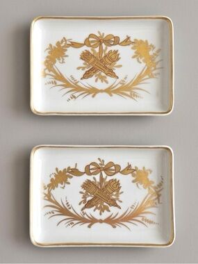 Vintage 50s Limoges France Hand Painted Gold Torch Trinket Dishes - Set of 2